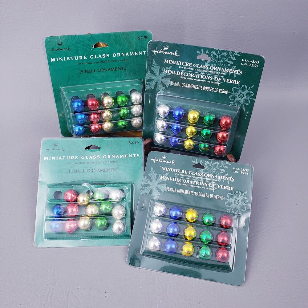 Vintage Hallmark Miniature Glass Ball Ornaments 4 Sets Assorted Colors